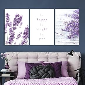 3 Panel Purple Lavender Flowers with Be Happy...