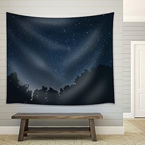 Beautiful Scenery with Trees Under The Starry Sky - Fabric Wall Tapestry Home Decor - 51x60 inches
