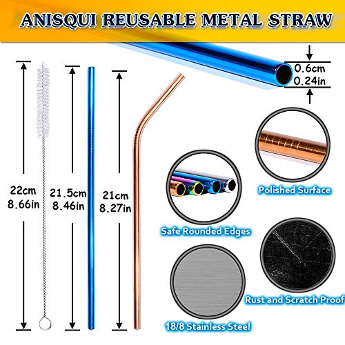 AniSqui 304 Strohhalme Edelstahl Wiederverwendbar, 8 Metall Trinkhalme Im Set Metall Strohhalme, Umweltfreundlich… – Bild 3