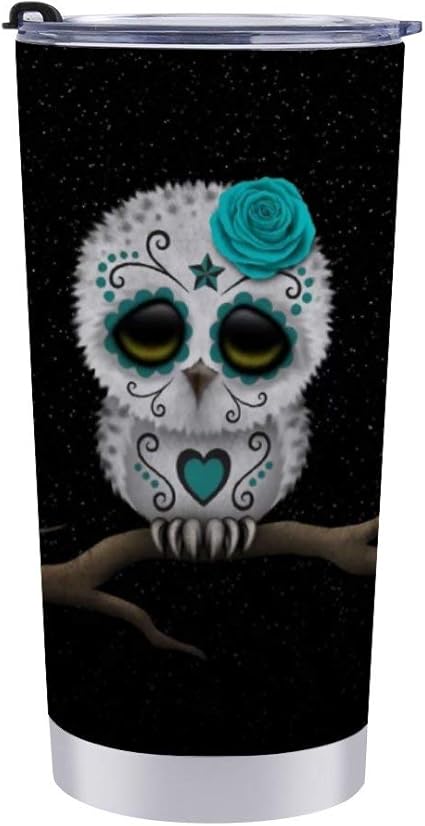 Amazon 死者の日シュガースカルフクロウスター 男性と女性のための絶縁ステンレス鋼タンブラートラベルマグオンスカーカップ飲料カップ Meety 水筒 マグボトル