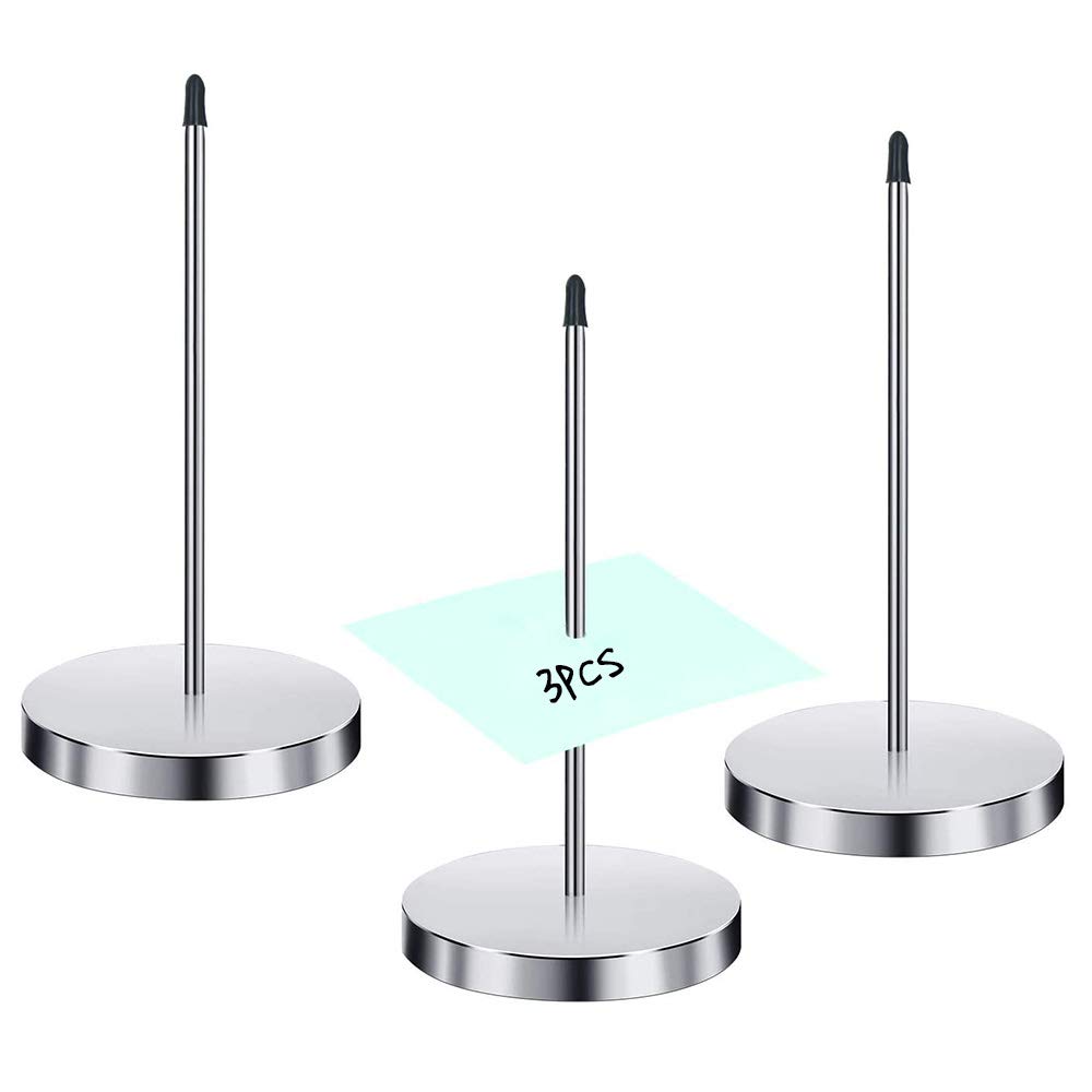 NETUME Metal Receipt Spike Holder, Silver, Straight Rod - 3 Pc Set for Restaurants, Kitchen, Office