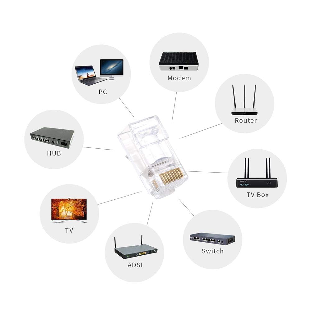 VCE UL Listed Cat6 RJ45 Pass Through Connectors 50-Pack, Cat 6/Cat 5e RJ45 Ends Gold Plated for Solid or Stranded UTP Network Cable Support PoE