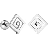 AeraVida Square Spiral Stud Earrings Stainless Steel | Modern Geometric Screw Back Earrings Minimalist Jewelry