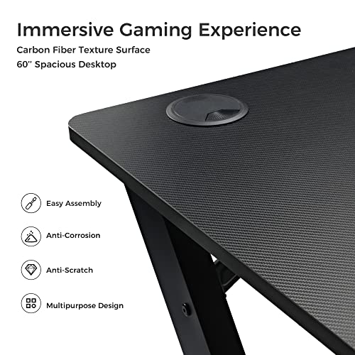 Eureka Ergonomic Gaming Desk 60 inch, ZShaped Carbon Fiber Surface