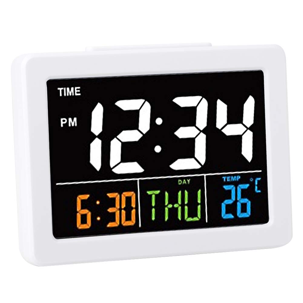 chengong Temperature Display LCD Display White Digital Alarm Clocks, Date and Time Digital Clock Portable Table Clock for Bedrooms Living Room Office Home Use, 5.3 x 1.8 x 3.9in White