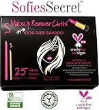 SofiesSecret Makeup Remover Facial Pads 100% Natural & Organic Extracts Travel Pack 25 Count Made From 100% Pure Bamboo, Extra Thick, Organic, Recyclable, Cruelty Free & Vegan