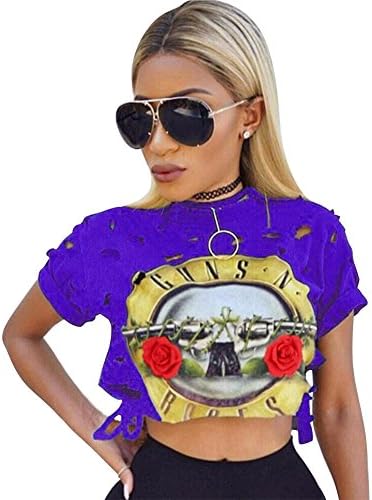 GUNS N ROSES Print Hole Crop Tops Hollow Out Pullover Tank Top Blouses Short Sleeve t Shirts Women Summer