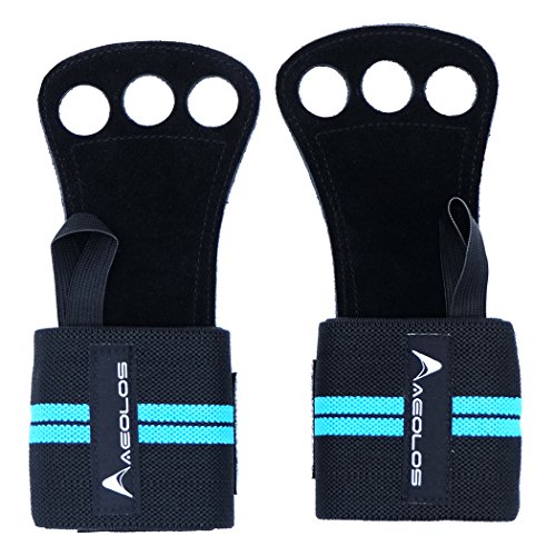 AEOLOS Gymnastics Hand Grips/Crossfit Gloves with Wrist Wrap Support -Perfect for WODs,Pull up,Power Weight Lifting,Kettlebells and Gym Workout (Blue2)