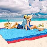 WolfWise 7′ x 9′ Machine Washable Beach Blanket, XXL Extra Large Pocket Picnic Blanket Made with Soft 70D Ripstop Nylon, Water Resistant & Sand Proof with 4 Stakes