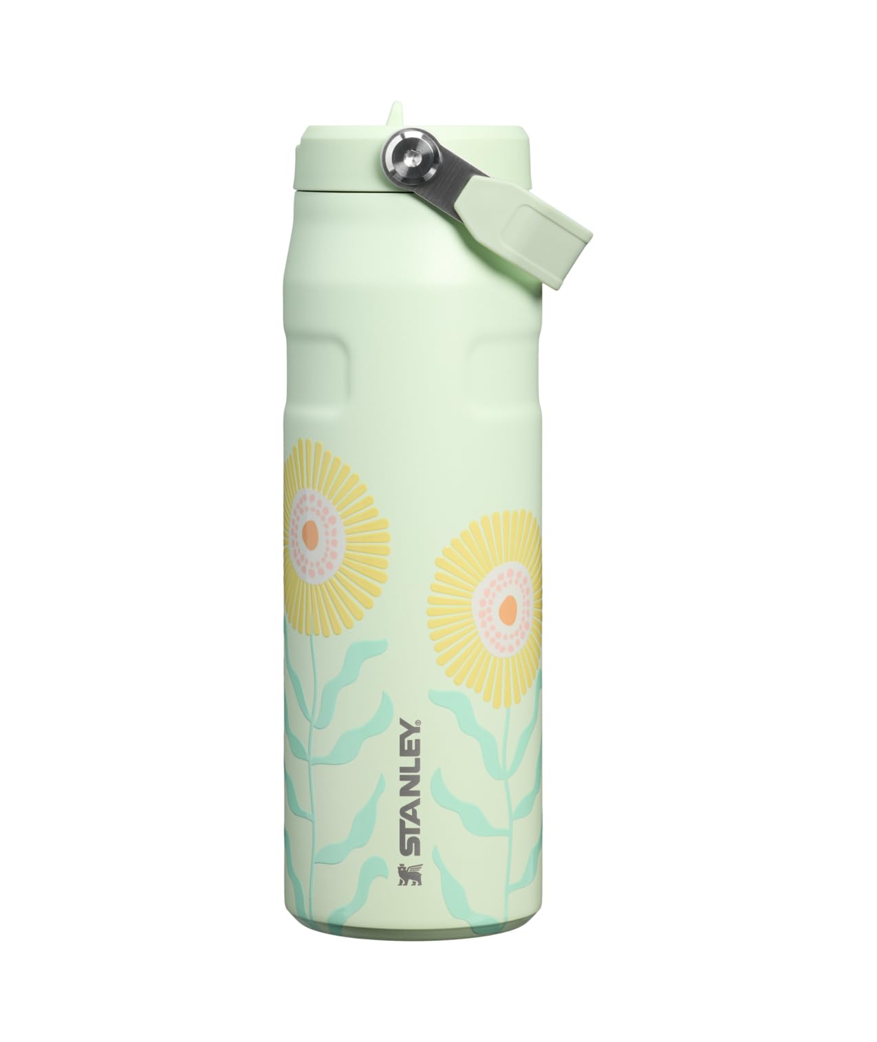 STANLEY IceFlow Flip Straw 2.0 Bottle, 24 oz, Honeydew Garden | Easy Carry Handle | Twist On Lid and Flip Up Straw | Lightwei