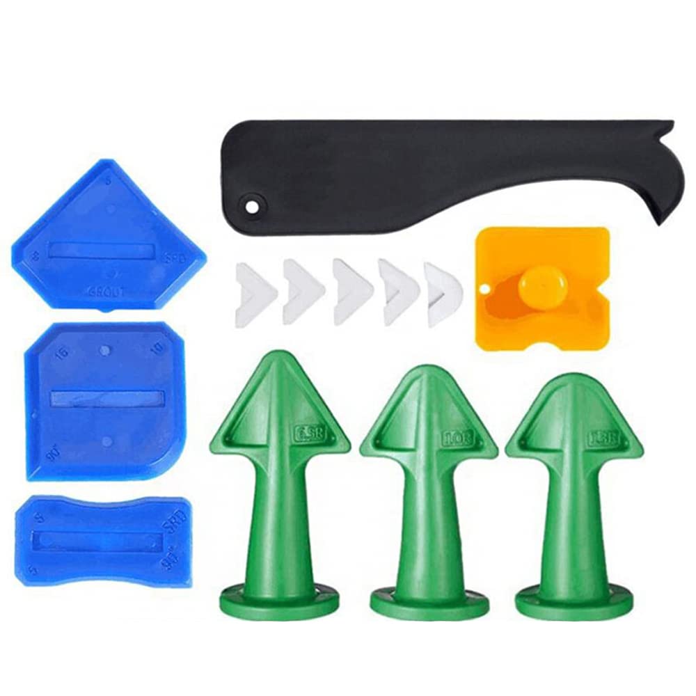 CENPEK Metal 3 in 1 Silicone Caulking Tool Kit Caulk Removal Tool 5 Reuse Replace Silicone Pads 3 Nozzles for Kitchen Bathroom Window Sink Joint