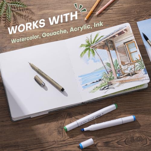 Fuumuui 30 Sheets Watercolour Journal 7.6 x 7.6 in/19.3 x 19.3cm, 100% Cotton Watercolour Paper 140LB/300GSM, Cold Pressed Travel Watercolor Sketchbook for Art Painting, Drawing, Mixed Media
