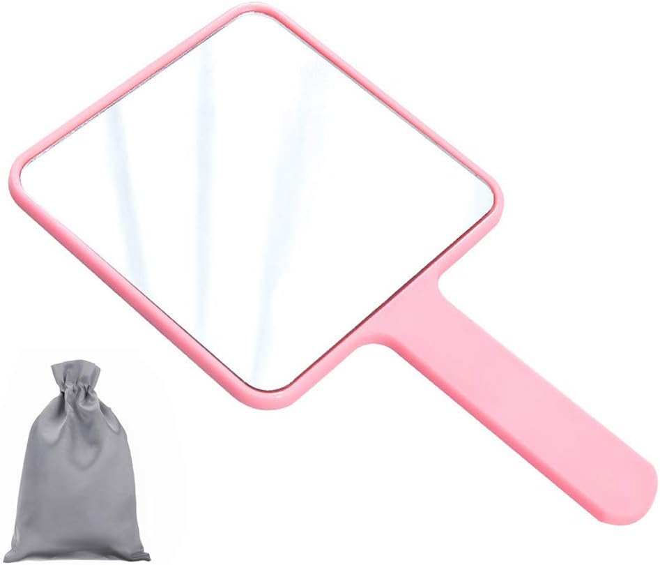 Aestivate Rectangle Hand Mirror, Travel Handheld Mirror, Small Cosmetic Mirror with Handle (Pink): Furniture & Decor