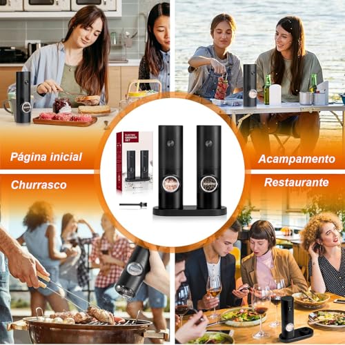Moedor Elétrico de Sal e Pimenta, Conjunto com 2 Unidades, 70ml, Preto