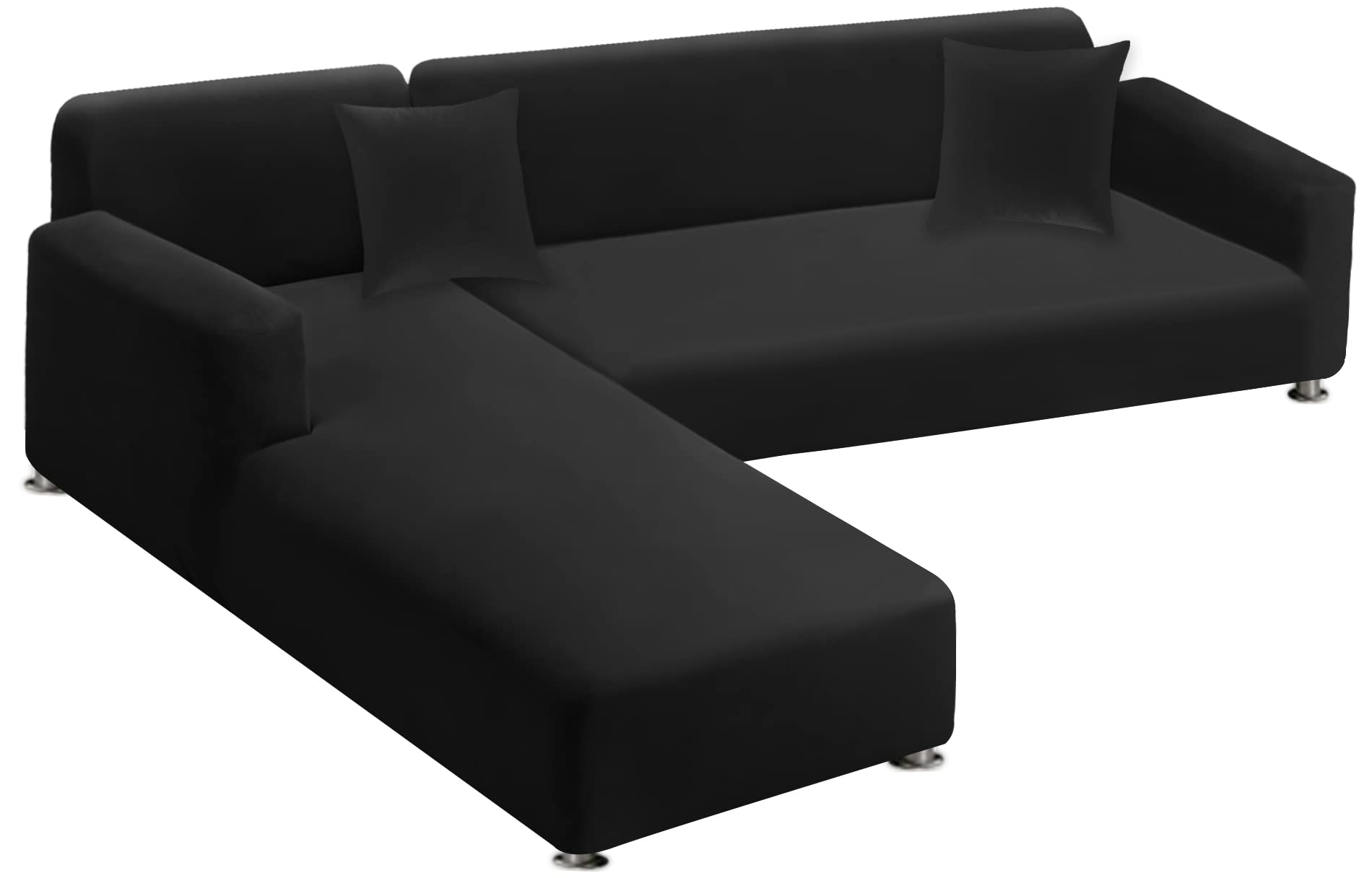 Photo 1 of LA MEACK Sectional Couch Covers 2-Piece Softness L Shaped Sofa Cover Super Stretch L-Type Couch Slipcover with 2Pcs Pillowcases Sofa Slipcover 3 Seater + 3 Seater Furniture Protector (Black)