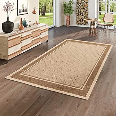 Ruggy Tapis Moderne Tissé à Plat Naturel Carreaux Bordure Beige 5 Tailles Disponibles