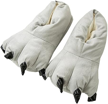 FWQ PLush Slipper Dinosaur Paw Shoes Adult Kids Cartoon Animal Slippers (Large(39#--45#), Gray)
