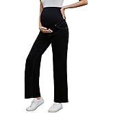 Ecavus Women's Maternity Jeans Over Belly Wide Leg Comfy Stretch Denim Pants with Pockets, XS-XXL