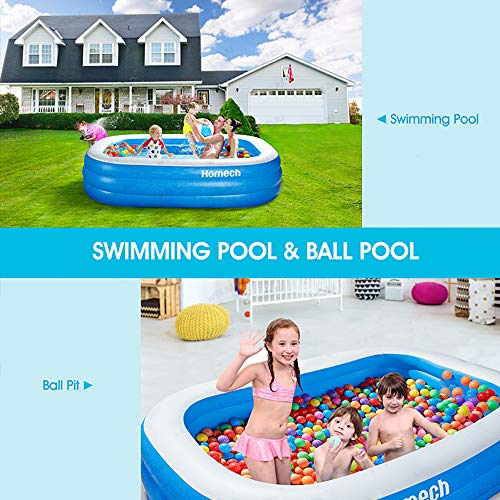 Homech Family Inflatable Pool, Swimming Pool for Baby, Kiddie, Kids, Adult, Infant, Toddler, 118" X 72" X 20", for Ages 3+,Outdoor, Garden, Backyard, Summer Water Party