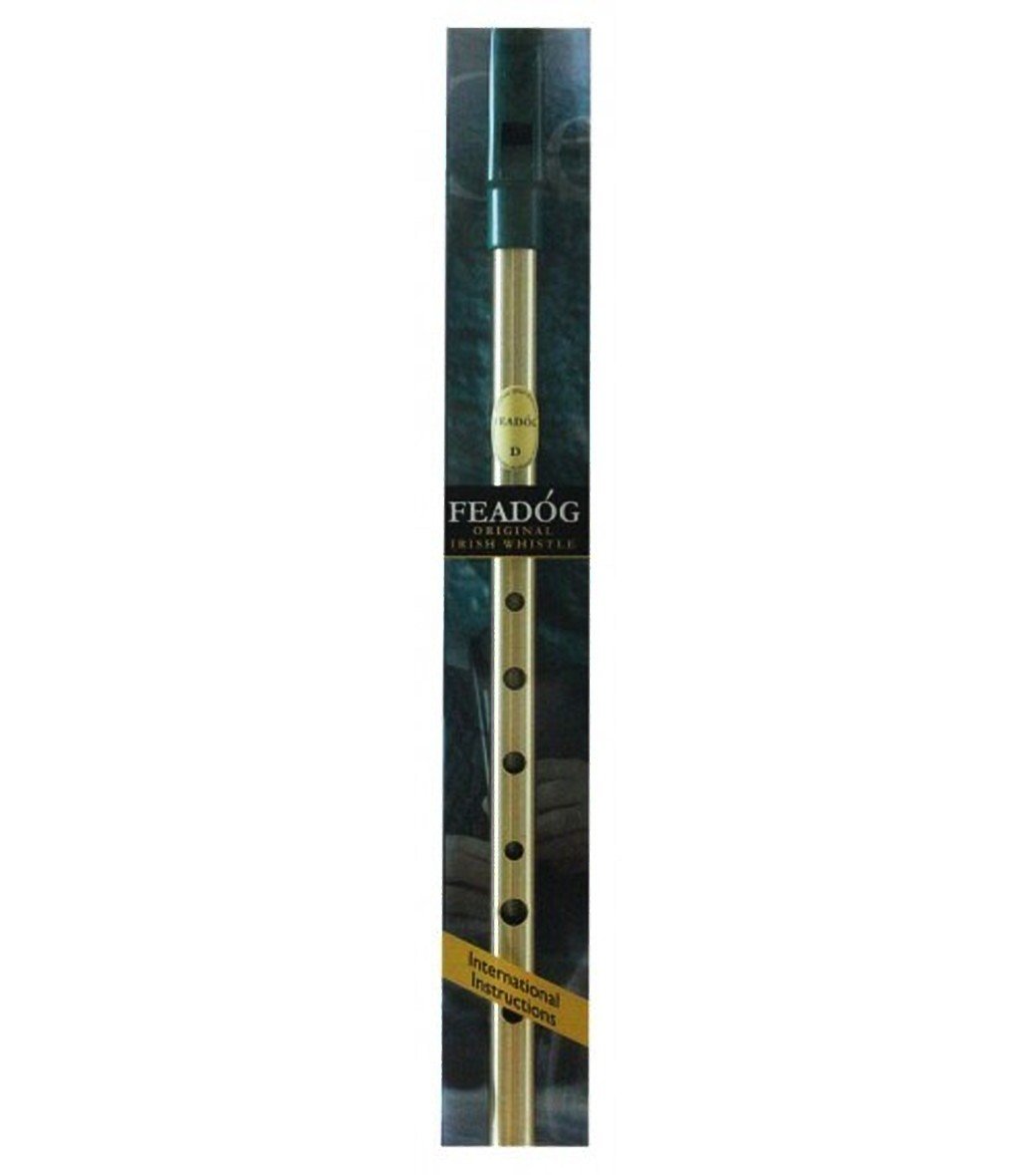 Feadog Brass Tin Penny Whistle in the Key of "D" - Include Fingering Chart & International Instruction Sheet