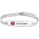 TGLS Red Medical Alert Bracelet for Women Men Emergency First Aid Health Alert Engraved Adjustable Stainless Steel Chain Bracelets
