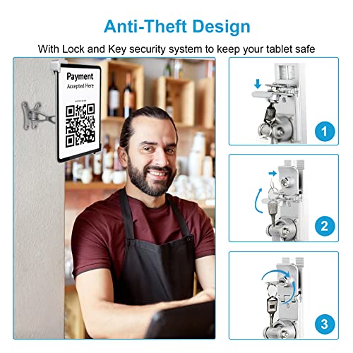 Oilcan Anti-Theft iPad Wall Mount with Articulated Aluminium Arm [360° Rotation & Strong Rotation] for iPad, Galaxy Tab, E-Reader, Amazon Fire, Surface, 7-11 Inches