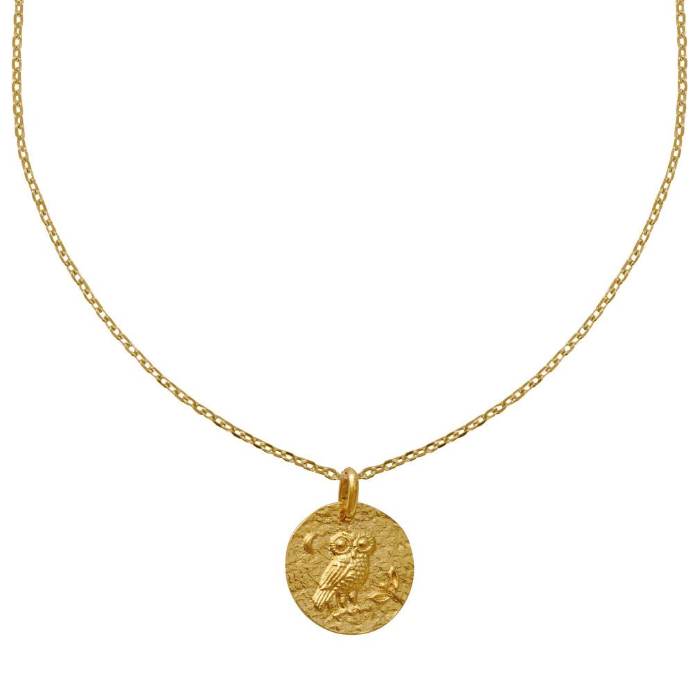 LES POULETTES BIJOUX - Gold Plated Necklace Hammered Round Medal Owl