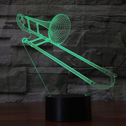 3D Saxphone Trombone Night Light Table Desk Optical Illusion Lamps 7 Color Changing Lights LED Table Lamp Xmas Home Love Brithday Children Kids Decor Toy Gift