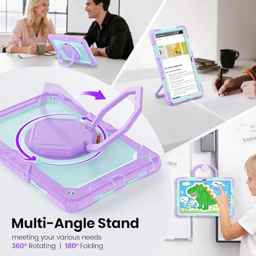Sanyetral Galaxy Tab A11+ Case, Heavy Duty Case for Samsung Galaxy Tab A11 Plus/A9 Plus 11'' 2025/2023, with Screen Protector, 360 Rotating Stand and Pencil Holder (Cyan + Purple)