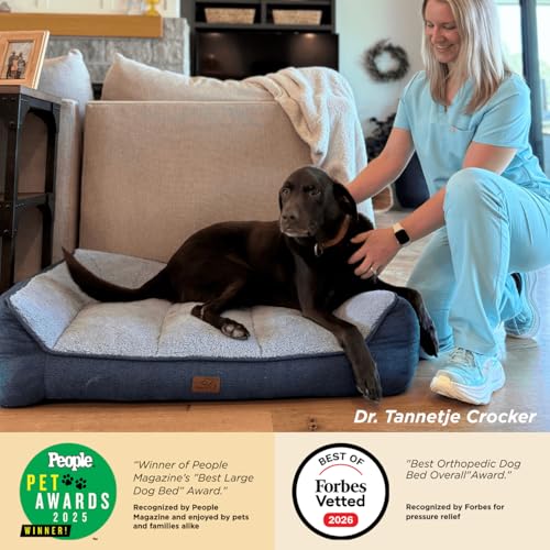 Bedsure Washable Dog Bed Large Dogs – 114 x 81 cm Extra Thick and Support Sofa with Waterproof Cover, Non-Slip Soft Sherpa Plush Bed, Dark Grey