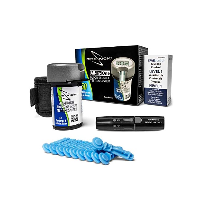 Sidekick All-in-One Glucose Meter Kit – Built in Meter, 50 Test Strips, Lancing Device, 10 Lancets, Control Solution…