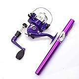 Freehawk Mini Carbon Fiber Telescopic Pen Fishing Rod Pocket Pen Fishing Pole Pocket Travel Fishing Rod Sea Fishing Rods + 2000 Aluminum Spinning Fishing Reel + Fishing Line (Purple )