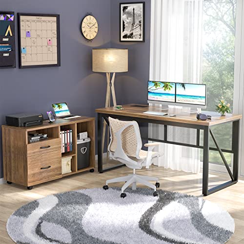 Unikito 55 Inch Executive Desk and Lateral File L Shaped