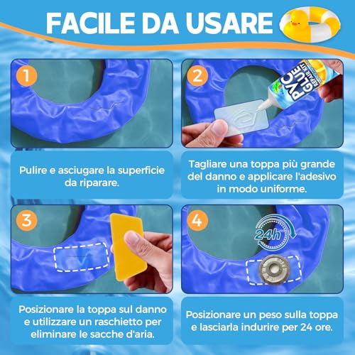AAROVIBE Kit Riparazione Piscina con Toppe per Piscina – Colla PVC Trasparente, Impermeabile e a Rapida Asciugatura per Gonfiabili, Materassini, Letti ad Aria, Barche in PVC, Piscine, Tende (60ml)