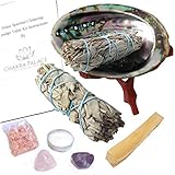 Large Smudge Kit, Abalone Shell, Wood Stand, Sage Stick, Palo Santo, Amethyst, Feather, Anointing Oil, Candle, Salt - 10 Items