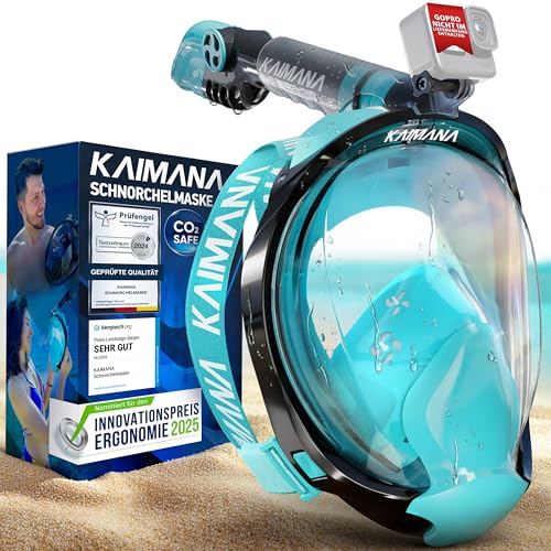 Die Preisgekrönte KAIMANA® Schnorchelmaske für Erwachsene & Kinder - absolut CO2 sicher - inkl. Tragetasche - Tauchermaske Erwachsene - Vollgesichtsma