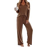 Tankaneo Womens Pajama Sets Off The Shoulder V Neck Top Wide Legs Pants Ribbed Lounge Sets 2025 Casual 2 Piece Outfits
