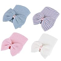 Evelin LEE Newborn Baby Infant Girl Nursery Beanie Hospital Hat With Bow(4 Pcs)