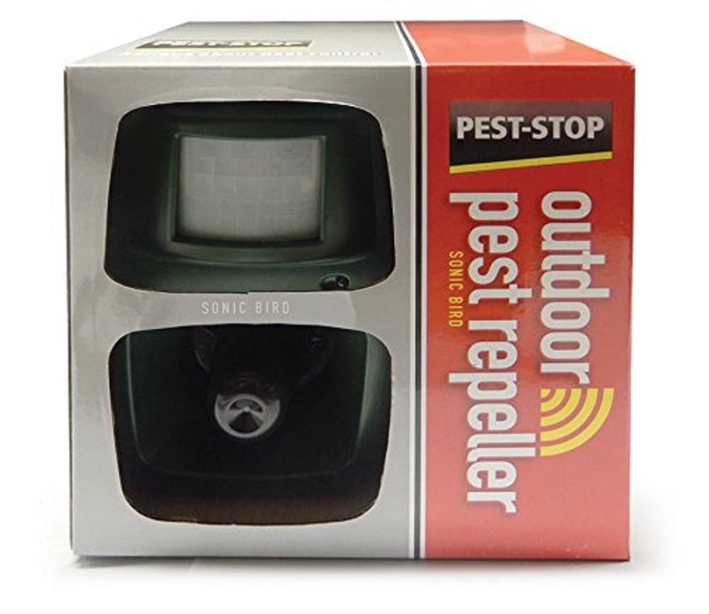 Pest-Stop Outdoor Sonic Bird Repeller – Motion Sensor with Pre-Programmed Sounds – Wall or Ground Mount – Deters Pigeons, Crows, Gulls & Starlings – Battery Operated