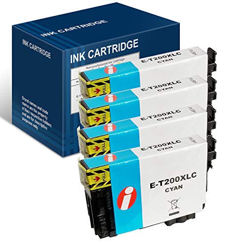 INK4WORK 200XL Cyan Remanufactured Ink Cartridge Replacement for Epson T200XL T200 XL Expression XP-410 XP-400 XP-310 XP-200, WorkForce WF-2520 WF-2530 WF-2540 (Cyan, 4-Pack)