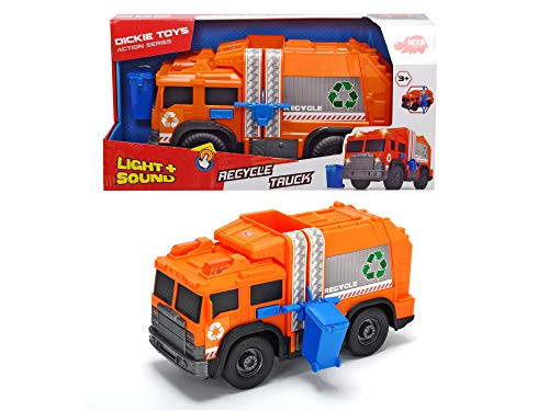 Dickie Toys 203306001 Recycle Truck, Müllauto, Müllabfuhrwagen, Müllfahrzeug, Müllwagen, Spielzeugauto, Abfallbehälter fährt auf und ab, Licht & Sound, inkl. Batterien, 30 cm groß, ab 3 Jahren – Bild 3