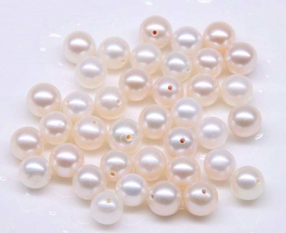 AAA 6.5-7mm Round Freshwater Cultured Pearl Beads (White, 1mm Through Drilled), Sold by 2 Pieces for Each Unit