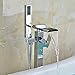 Zovajonia Waterfall Spout Bathtub Shower Faucet Floor Mounted Mixer Tap Free Standing Tub Filler with Hand Shower,Chrome Finish