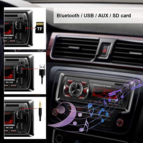 Single Din Car Stereo Receiver with Bluetooth Handsfree Calls,7 Colors Backlight&LCD Player Multimedia Car Stereo for Car,Bluetooth/USB/SD/AUX/FM MP3 Player Wireless Remote Control Phone Charge Radio