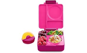 OmieBox Bento Lunch Box With Insulated Thermos For Kids, Pink Berry