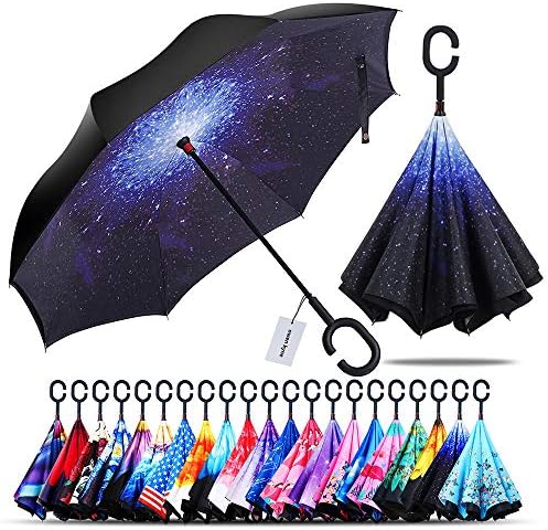 Owen Kyne Windproof Double Layer Folding Inverted Umbrella, Self Stand Upside-Down Rain Protection Car Reverse Umbrellas with C-Shaped Handle