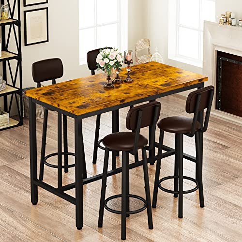 AWQM Bar Table And Chairs Set Industrial Counter Height Pub Table With 4 Chairs Bar Table Set 5