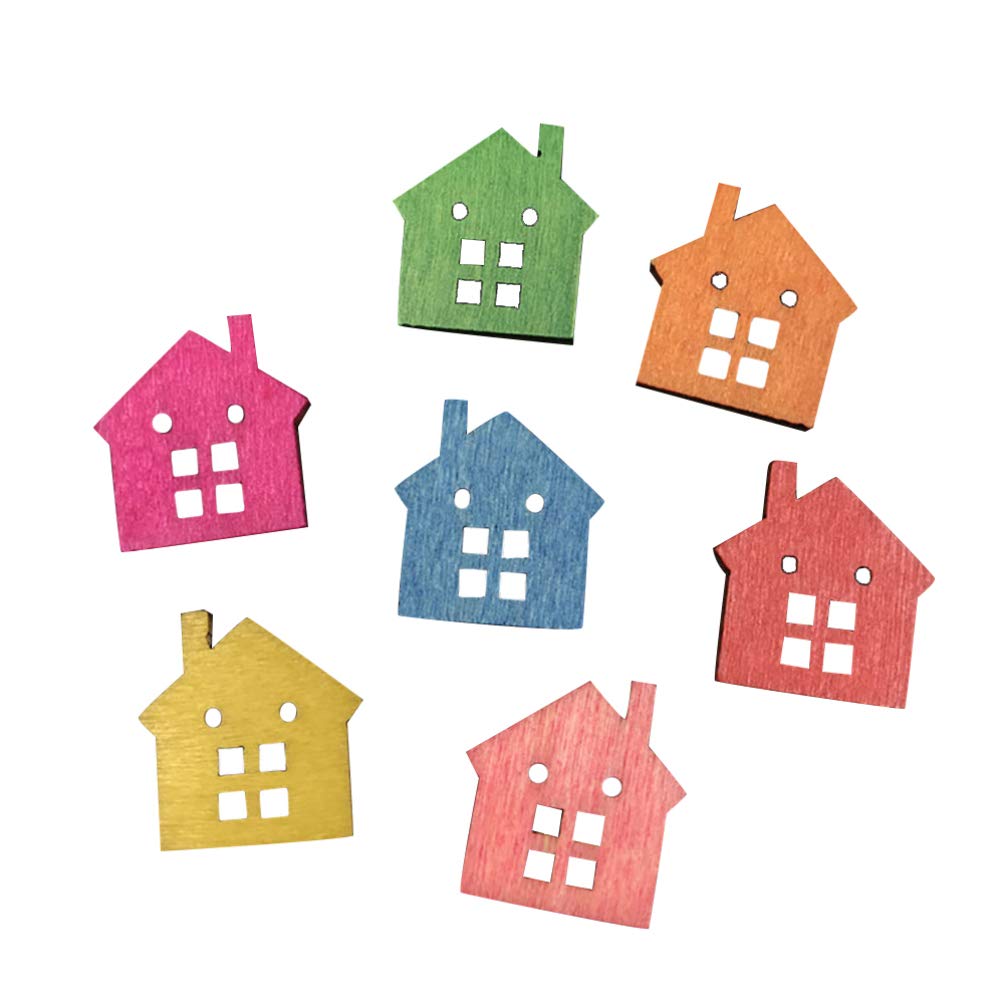 Milisten 50Pcs Wooden Buttons House Shape Decorative Buttons for Sewing Crafts Scrapbooking