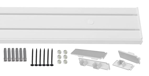 1-2- läufig Gardinenschiene Vorhangschiene Set Vorgebohrt mit Seitendeckel Schrauben Dübel 300cm (2X 150cm) 2-läufig Gardinen