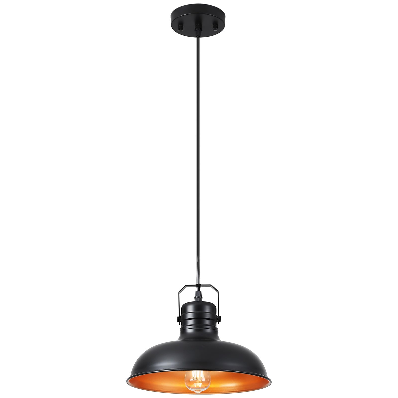 Photo 1 of 3WWWUEE Industrial Pendant Light, 10.5 Inch Farmhouse Small Black and Gold Chandelier, Vintage Hanging Light Fixture with 71'' Height Adjustable Cord for Kitchen Island, Dining Room, Bedroom - 1 Pack